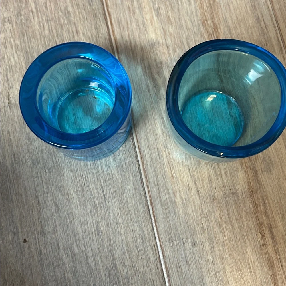 Iittala Kivi tealight glass candle holder, in a blue or turquoise color set of 2